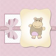 childish baby girl announcement card with hippo toy N4