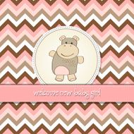 new baby girl announcement card with hippo