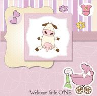 new baby girl announcement card with cow N7