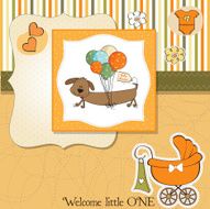 baby shower card with long dog and balloons N5