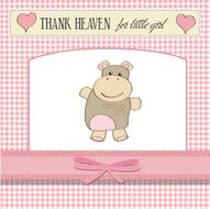 childish baby girl announcement card with hippo toy N7