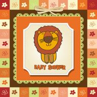 childish baby shower card with cartoon lion N3