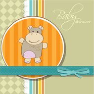 childish baby girl announcement card with hippo toy N8