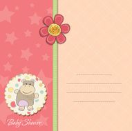 new baby girl announcement card with hippo N2