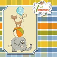 first anniversary card with pyramid of animals