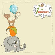 first anniversary card with pyramid of animals N10