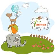 first anniversary card with pyramid of animals N11