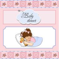 baby shower card with little girl and her toy N2