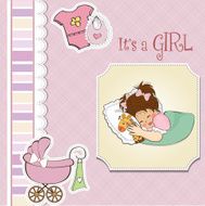 baby shower card with little girl and her toy N3