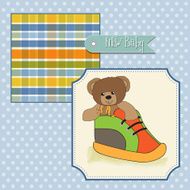 baby shower card with teddy bear hidden in a shoe