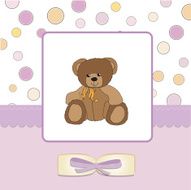 romantic baby girl announcement card with teddy bear N7