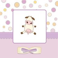 new baby girl announcement card with cow N11