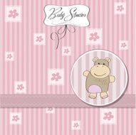 childish baby girl announcement card with hippo toy N9
