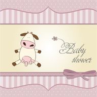 new baby girl announcement card with cow N14