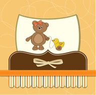 welcome baby card with girl teddy bear and her duck N3