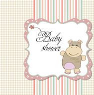 childish baby girl announcement card with hippo toy N11