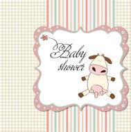 new baby girl announcement card with cow N16