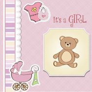 romantic baby girl announcement card with teddy bear N8