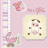 new baby girl announcement card with cow N17