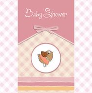 welcome baby girl card with funny little bird