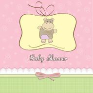 childish baby girl announcement card with hippo toy N13