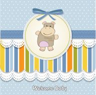 childish baby girl announcement card with hippo toy N14
