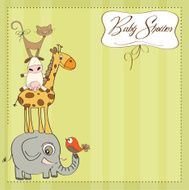 baby shower card with funny pyramid of animals N3