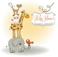 baby shower card with funny pyramid of animals N7