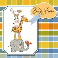 baby shower card with funny pyramid of animals N10