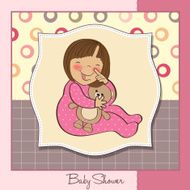 little baby girl with her teddy bear toy