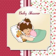 baby shower card with little girl and her toy N4