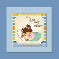 baby shower card with little girl and her toy N5