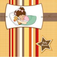 baby shower card with little girl and her toy N6