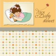 baby shower card with little girl and her toy N8