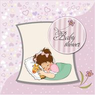 baby shower card with little girl and her toy N9