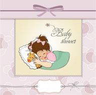 baby shower card with little girl and her toy N10