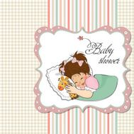 baby shower card with little girl and her toy N11