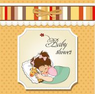 baby shower card with little girl and her toy N12