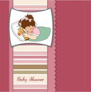 baby shower card with little girl and her toy N13