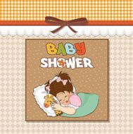 baby shower card with little girl and her toy N14