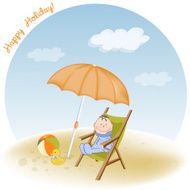 little boy sits on the beach