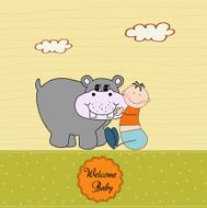 new baby invitation with hippopotamus