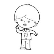 cartoon worried school boy raising hand N15