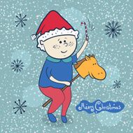 Little boy with toy horse christmas illustrations