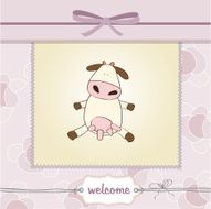 new baby girl announcement card with cow N19