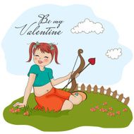young pretty girl with cupid bow valentine&#039;s day cardy