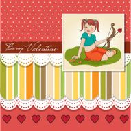young pretty girl with cupid bow valentine&#039;s day cardy N3