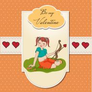 young pretty girl with cupid bow valentine&#039;s day cardy N5