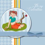 young pretty girl with cupid bow valentine&#039;s day cardy N6