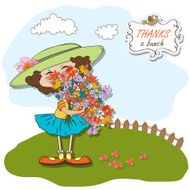 funny girl with a bunch of flowers N3